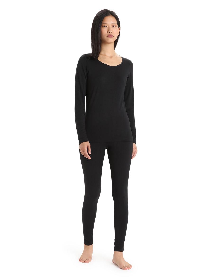 Women's Icebreaker Merino 200 Oasis Long Sleeve Scoop Neck Thermal Top Base Layers Black | CA 1070SGLO